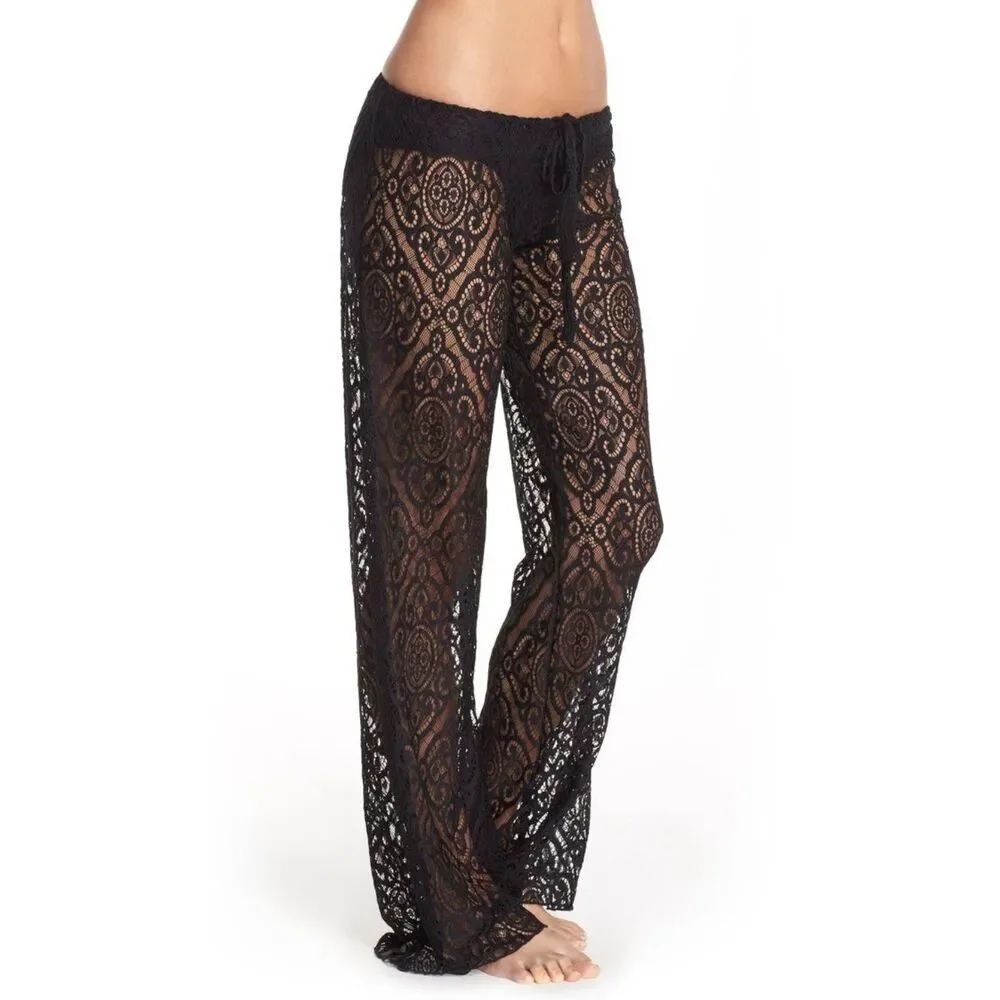 Becca Amore Lace Swim Cover Up Pants | Black in Small - Picture 1 of 6